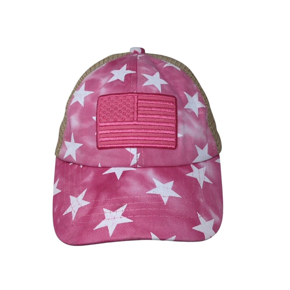 American Flag Strapback Trucker Hat Multi Kids Mesh Back Ponytail